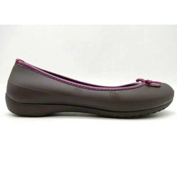 Crocs Logo Brown Pink Casual Bow Toe Slip On Flats Shoes Women's 8 - Picture 1 of 10